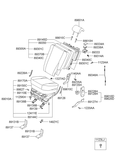 2004 Hyundai Tucson Rear Seat Cushion Cover Left Diagram for 89170-2E000-G8A