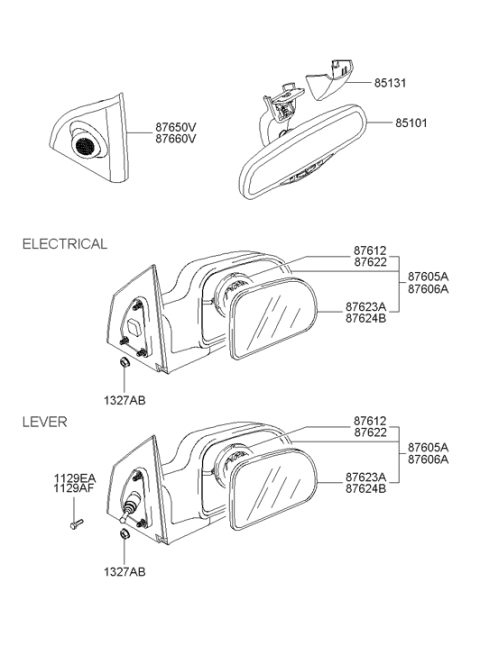 2006 Hyundai Tucson Outside Rear View Mirror Assembly Right Hand Diagram for 87620-2E420-CA