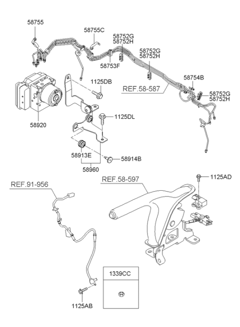 2006 Hyundai Tucson Awd Abs Anti Lock Brake Pump Module Diagram for 58920-2E350