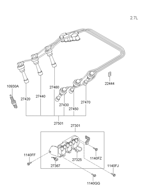 2004 Hyundai Tucson Spark Plug Cable Set Diagram for 27501-37C10