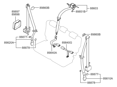 2006 Hyundai Tucson Center Seat Belt Assembly Diagram for 89850-2E500-LM