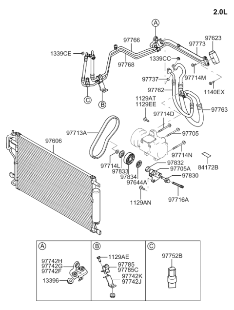 2005 Hyundai Tucson Bolt-A/C PULLEY Tension Adjust Diagram for 97831-2D510