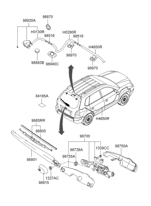 2004 Hyundai Tucson Rear Wiper Arm Assembly Diagram for 98811-2E000