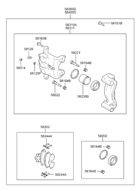 2005 Hyundai Tucson Rear Brake Caliper Kit Right Hand Diagram for 58311-2EA10