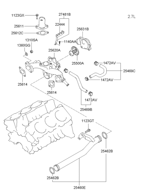 2004 Hyundai Tucson Coolant Hose & Pipe Diagram 2