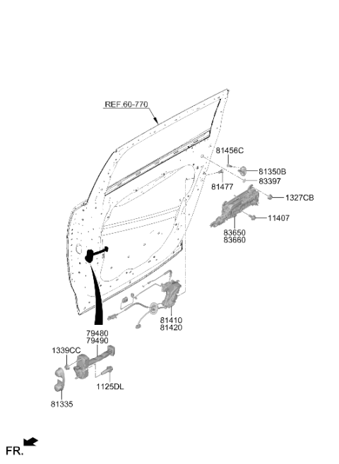 2026 Hyundai Ioniq 9 Rear Door Outside Handle Assembly Diagram for 83660-TD010-A2B