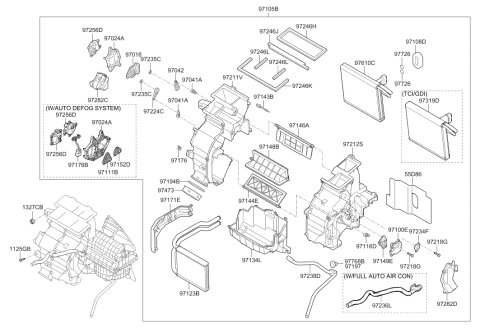 2011 Hyundai Veloster Evaporator Assembly Diagram for 97139-1R010