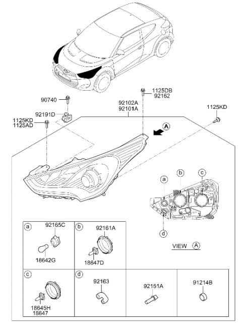 2013 Hyundai Veloster Left Headlamp Assembly Diagram for 92101-2V110