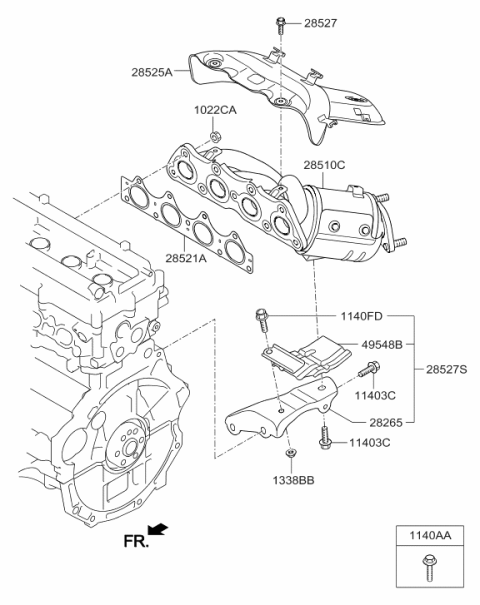 2013 Hyundai Veloster Exhaust Manifold Catalytic Assembly Diagram for 28510-2BEF1