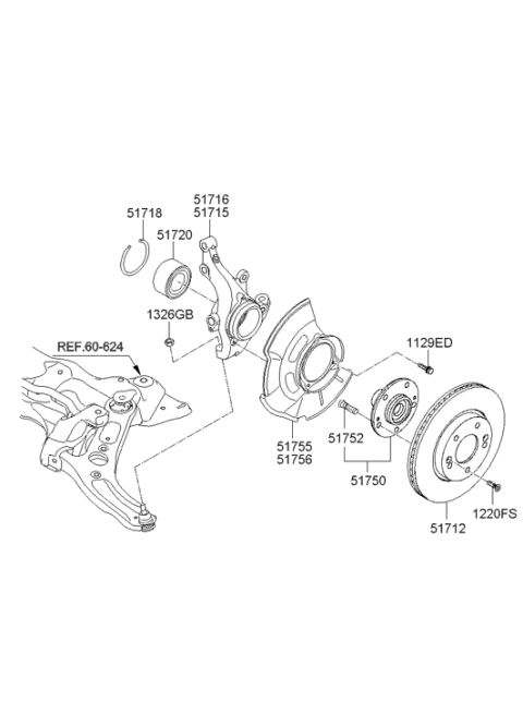 2012 Hyundai Veloster Front Axle Knuckle Left Hand Diagram for 51715-3X001
