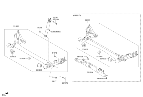2012 Hyundai Veloster Torsion Axle Complete Diagram for 55100-2V500