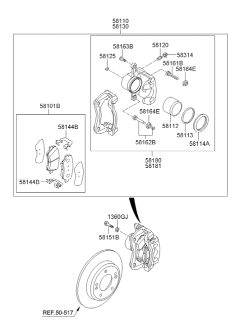 2014 Hyundai Veloster Front Disc Brake Pad Kit Diagram for 58101-2VA50