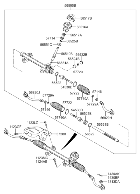 2012 Hyundai Veloster Steering Gear Assembly Diagram for 56500-3X100