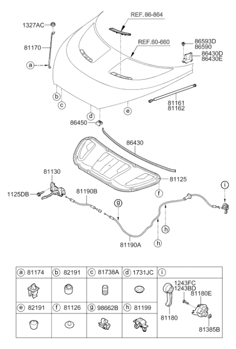 2014 Hyundai Veloster Base Assembly-Hood Latch Release Diagram for 81180-2B000