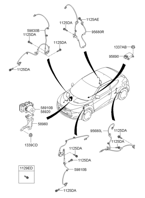2014 Hyundai Veloster ABS Real Wheel Sensor Assembly Right Hand Diagram for 59930-2V000