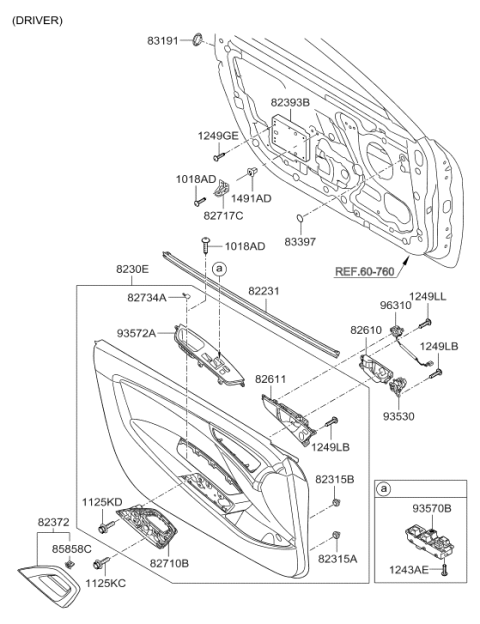 2012 Hyundai Veloster Power Window Main Switch Assembly Diagram for 93570-2V005-4X