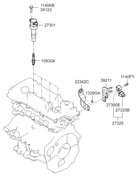 2012 Hyundai Veloster Spark Plug Assembly Diagram for 18849-08071