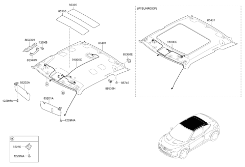 2013 Hyundai Veloster Sun Visor Assembly Right Diagram for 85220-2V340-TX