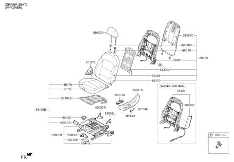2020 Hyundai Elantra Front Seat Back Assembly Left Hand Diagram for 88300-F3010-YJB