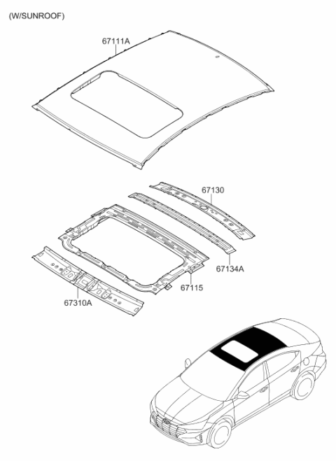 2019 Hyundai Elantra US Alabama made Roof Panel Diagram 2