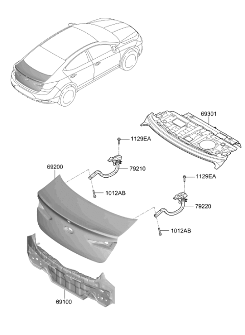 2020 Hyundai Elantra Trunk Lid Hinge Assembly Right Hand Diagram for 79220-F3000