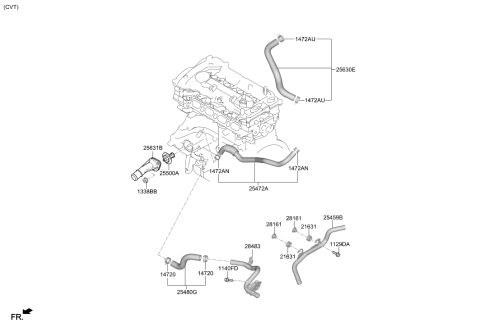 2019 Hyundai Elantra US Alabama made Coolant Pipe & Hose Diagram 2