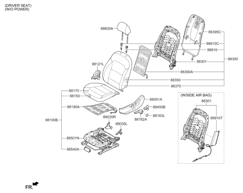 2019 Hyundai Elantra US Alabama made Front Seat Diagram 2
