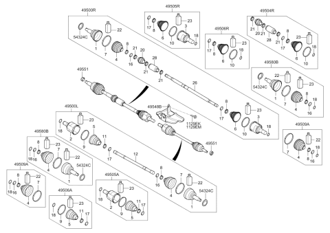 2019 Hyundai Elantra Shaft Assembly Drive Left Hand Diagram for 49500-F3200