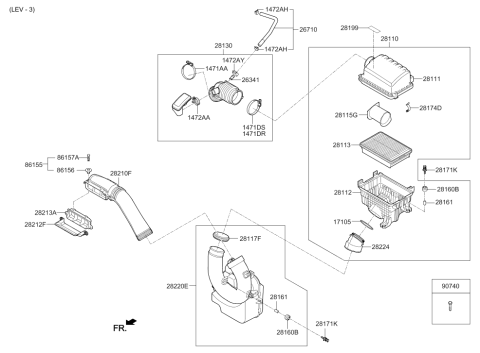 2019 Hyundai Elantra Air Intake Hose Assembly Diagram for 28130-F3400