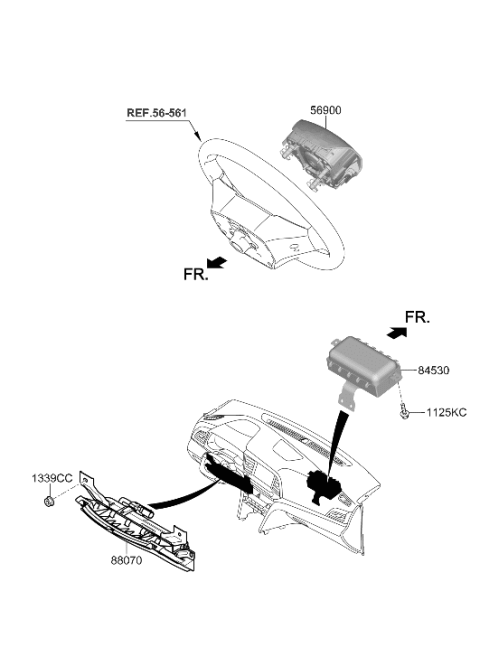 2019 Hyundai Elantra Knee Air Bag Module Assembly Diagram for 56970-F3000-PKG