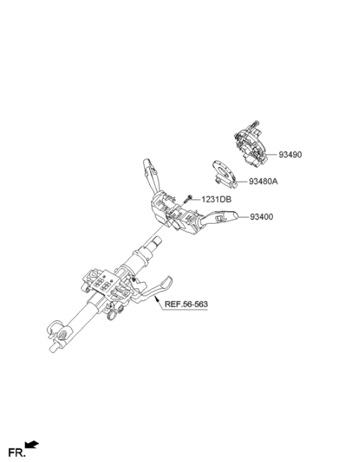 2016 Hyundai Genesis Clock Spring Contact Assembly Diagram for 93490-B1500