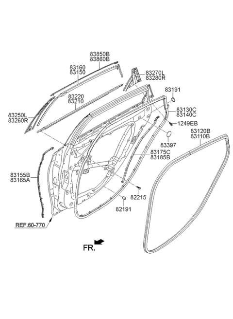 2014 Hyundai Genesis Rear Door Weatherstrip Assembly Side Left Hand Diagram for 83130-B1000
