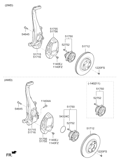 2014 Hyundai Genesis Front Axle Knuckle Left Hand Diagram for 51710-B1001