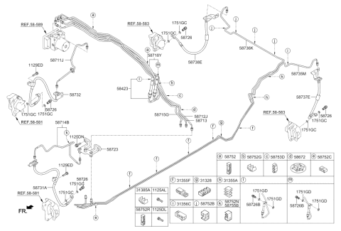 2015 Hyundai Genesis Front Brake Hose Right Hand Diagram for 58732-B1100
