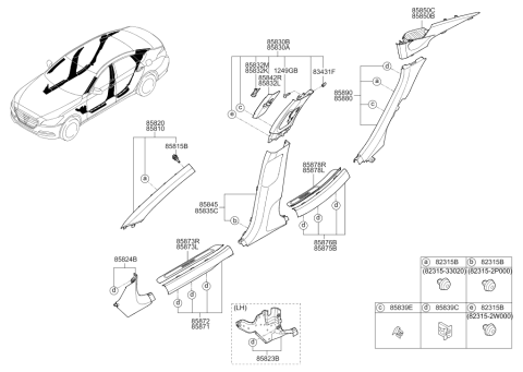 2015 Hyundai Genesis Upper Center Pillar Trim Assembly Right Hand Diagram for 85840-B1500-WYB