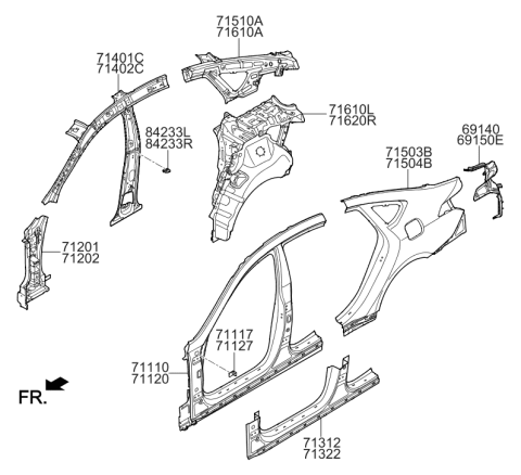 2015 Hyundai Genesis Pillar Outer Panel Assembly Left Hand Diagram for 71110-B1A01