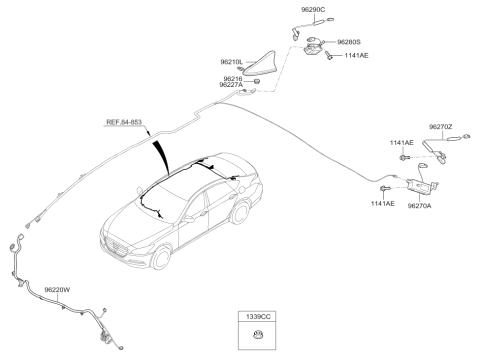 2016 Hyundai Genesis Combination Antenna Assembly Diagram for 96210-B1400-U6G
