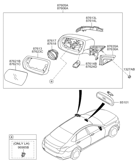 2015 Hyundai Genesis Outside Rear View Mirror Assembly Left Hand Diagram for 87610-B1390