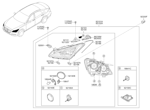2014 Hyundai Genesis Front Turn Signal Holder Wiring Diagram for 92159-B1100