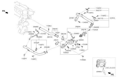 2015 Hyundai Genesis Thermostat Assembly Diagram for 25500-3C150