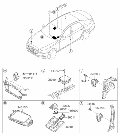 2015 Hyundai Genesis Air Bag Control Module Assembly Diagram for 95910-B1000