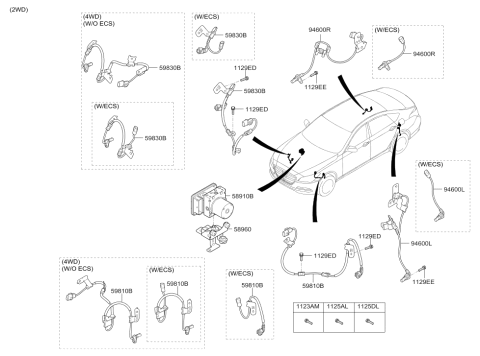 2016 Hyundai Genesis Front ABS Sensor Assembly Left Hand Diagram for 59810-B1100