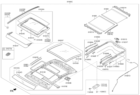2014 Hyundai Genesis Panoramic Roof Roller Blind Assembly Diagram for 81660-B1000-WYB