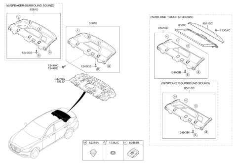 2015 Hyundai Genesis Trim Assembly-Package Tray Front Diagram for 85620-B1010-WYB