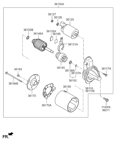 2016 Hyundai Veloster Starter Magnetic Switch Assembly Diagram for 36120-2B502