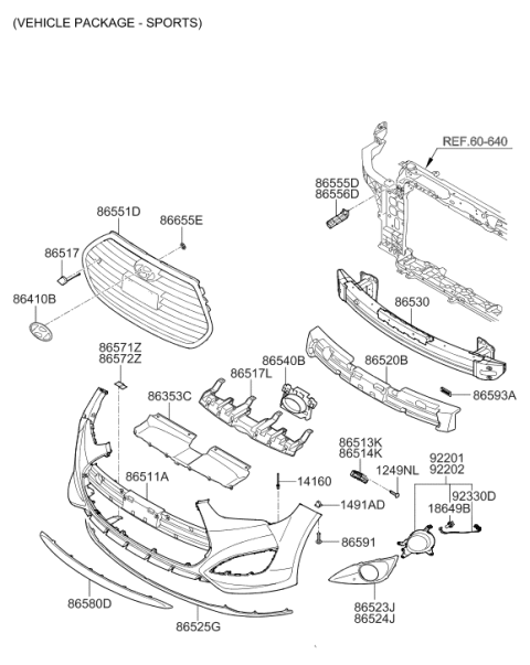2015 Hyundai Veloster Front Bumper Diagram 2