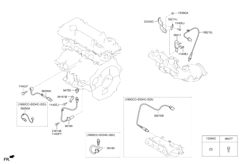2017 Hyundai Veloster Oxygen Sensor Assembly Diagram for 39210-2B410