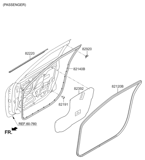2017 Hyundai Veloster Front Door Belt Outside Rh Weatherstrip Assembly Diagram for 82220-2V000