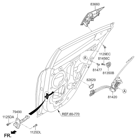 2017 Hyundai Veloster Rear Exterior Door Handle Assembly Right Diagram for 83660-2V000-CA