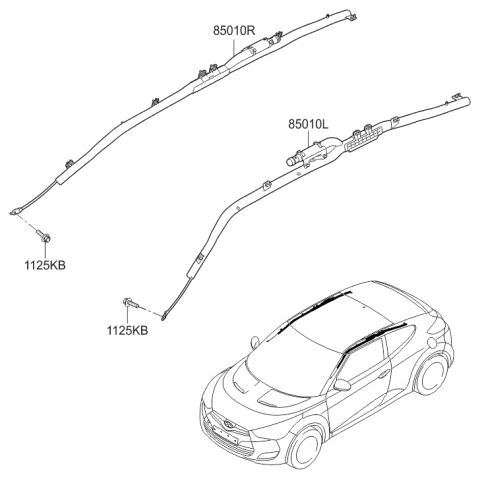 2016 Hyundai Veloster Left Hand Curtain Air Bag Module Diagram for 85010-2V100